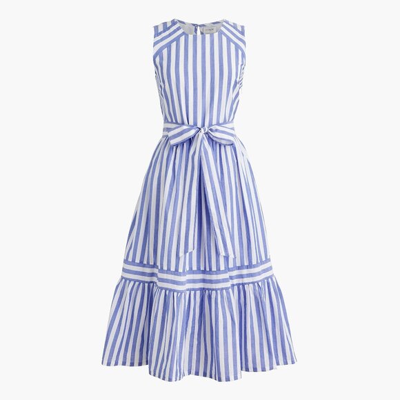 NWT NEW J. Crew Petite Striped Midi Summer Sun Dress P12 Blue White French - Picture 1 of 1